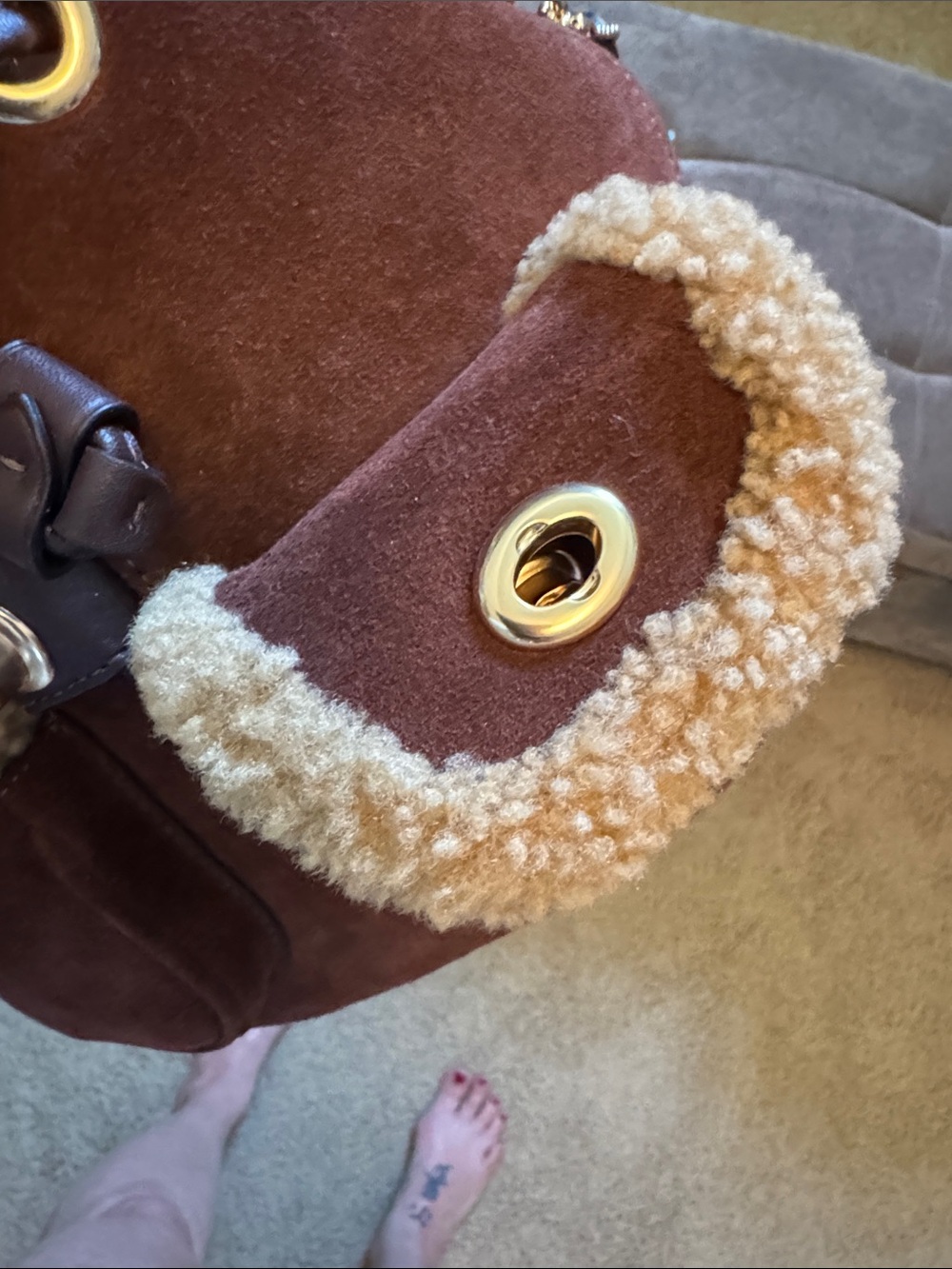 Coach Brown Suede Mini Backpack with Cream Shearling Trim SOLD OUT ONLINE - Picture 6 of 6